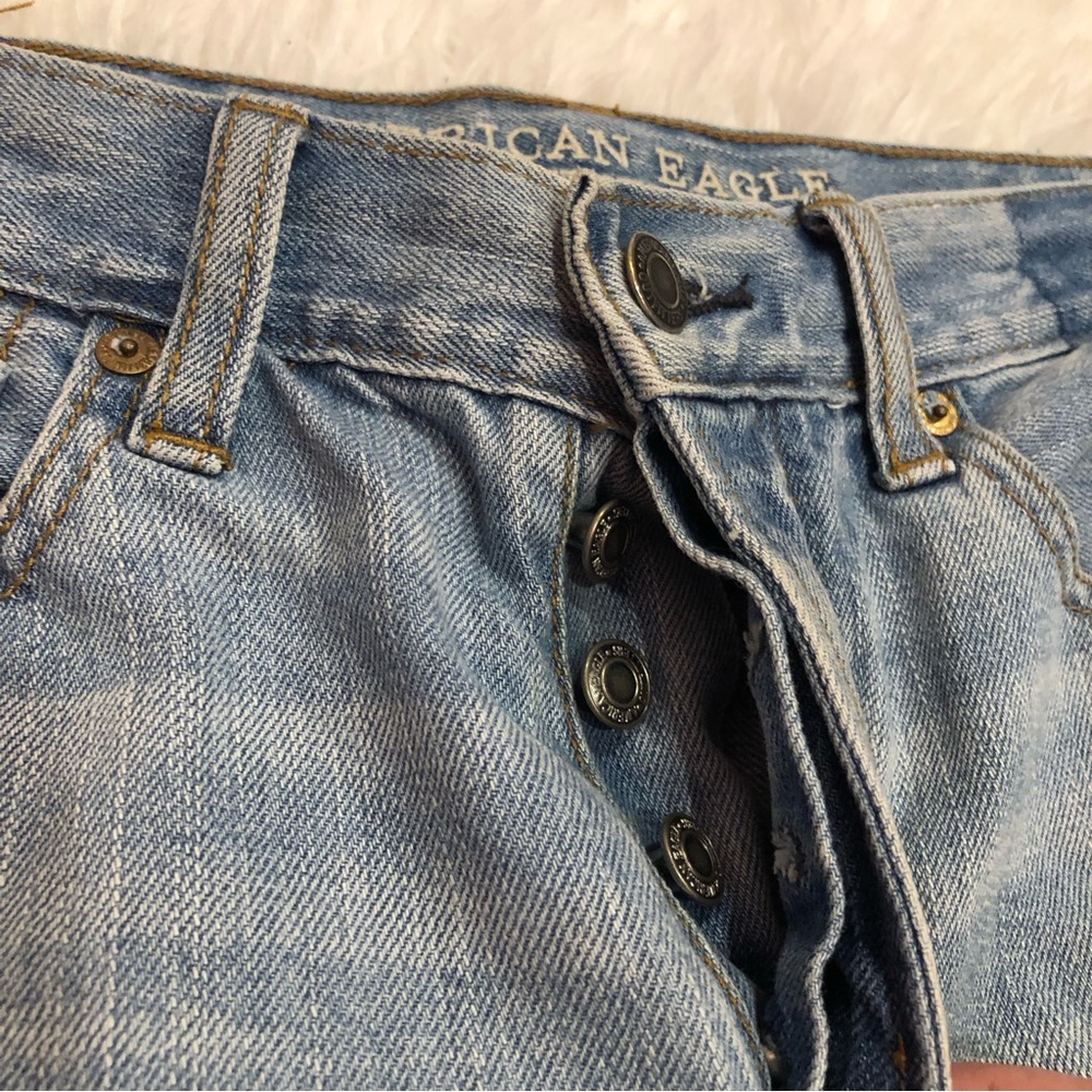 American Eagle Vintage High Rise Two Tone Fringe‎ Button Fly Jeans 4 - Picture 7 of 9